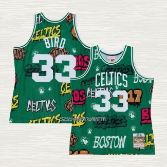 Larry Bird NO 33 Camiseta Boston Celtics Mitchell & Ness Slap Sticker 1985-86 Verde