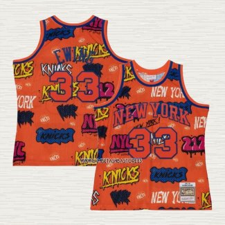 Patrick Ewing NO 33 Camiseta New York Knicks Mitchell & Ness Slap Sticker 1991-92 Naranja