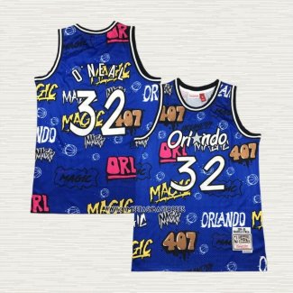 NO 32 Camiseta Orlando Magic Mitchell & Ness Slap Sticker 1994-95 Azul Shaquille O'Neal