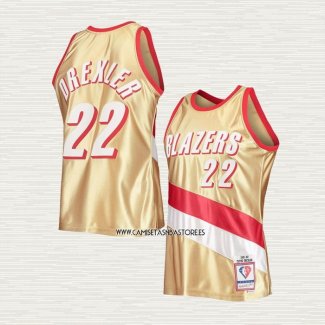 Clyde Drexler NO 22 Camiseta Portland Trail Blazers Mitchell & Ness 1991-92 Oro