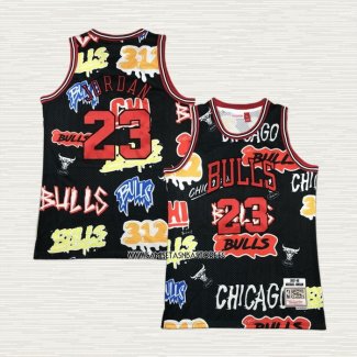 Michael Jordan NO 23 Camiseta Chicago Bulls Mitchell & Ness Slap Sticker 1997-98 Negro