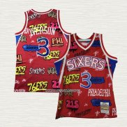 Allen Iverson NO 3 Camiseta Philadelphia 76ers Mitchell & Ness Slap Sticker 1996-97 Rojo